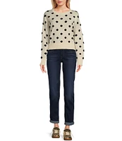 Originality Long Sleeve Drop Shoulder Boxy Pullover Polka Dot Sweater