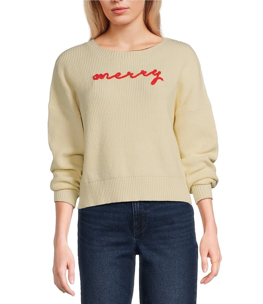 Originality Long Sleeve Merry Drop Shoulder Long Cuff Christmas Sweater