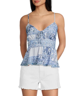 Originality Patchwork Printed Mesh Baby Doll Tank Top