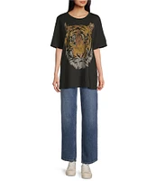 Originality Short Sleeve Oversized Tiger Graphic T-Shirt