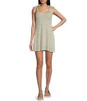 Originality Sleeveless Spaghetti Tie Strap Cinch Front A-Line Striped Dress