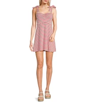 Originality Sleeveless Spaghetti Tie Strap Cinch Front A-Line Striped Dress