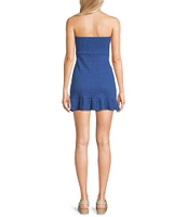 Originality Strapless Twist Bodice Ruffle Hem Mini Dress
