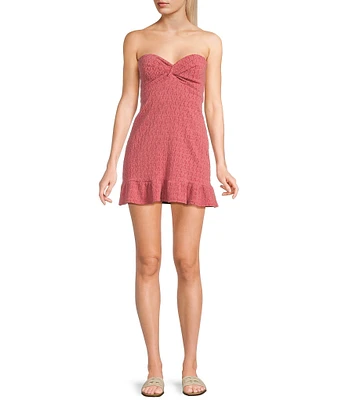 Originality Strapless Twist Bodice Ruffle Hem Mini Dress
