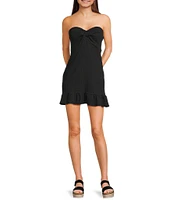 Originality Strapless Twist Bodice Ruffle Hem Mini Dress