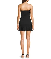 Originality Strapless Twist Bodice Ruffle Hem Mini Dress