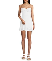Originality Strapless Twist Bodice Ruffle Hem Mini Dress