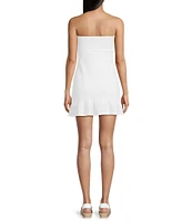 Originality Strapless Twist Bodice Ruffle Hem Mini Dress