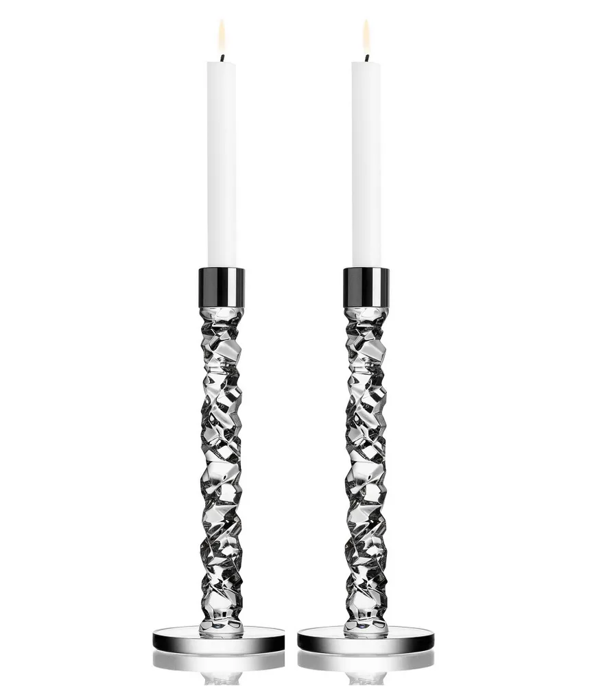 Orrefors Carat Stainless Steel Candlestick, Pair