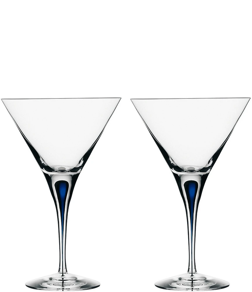 Orrefors Intermezzo Blue Drop Martini Glass, Pair