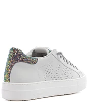 P448 Thea Leather Glitter Lace-Up Sneakers