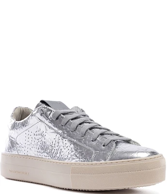 P448 Thea Low Top Metallic Leather Lace Up Platform Sneakers