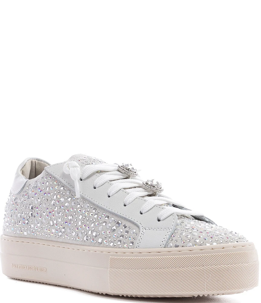 P448 Thea Strass Low Top Embellished Leather Lace Up Platform Sneakers