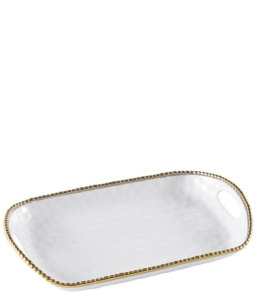 Pampa Bay Salerno Golden Porcelain Rectangular Tray with Handles