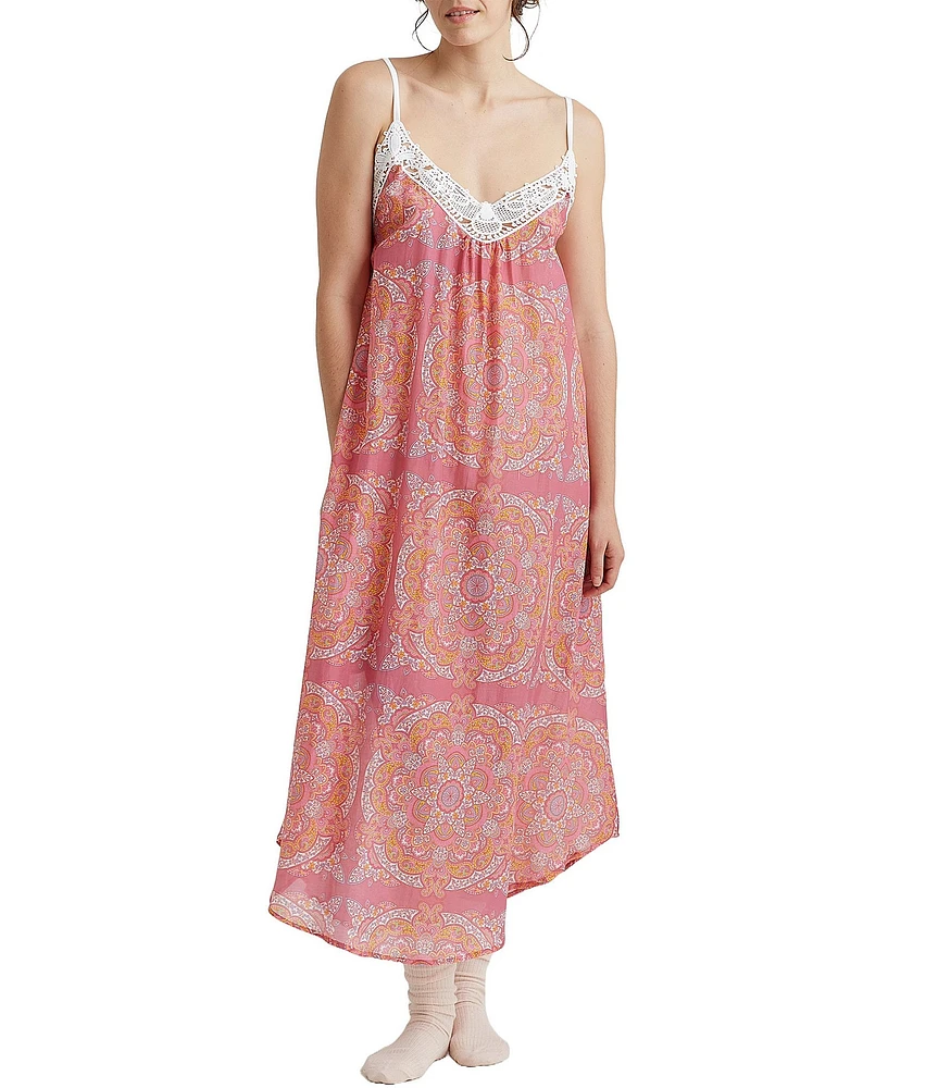 Papinelle Allover Printed Woven Sleeveless V-Neck Maxi Nightgown