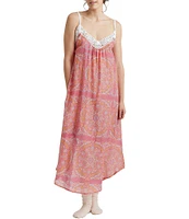 Papinelle Allover Printed Woven Sleeveless V-Neck Maxi Nightgown
