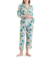 Papinelle Audrey Lightweight Woven 3/4 Sleeve Notch Collar Cropped Pant Pajama Set
