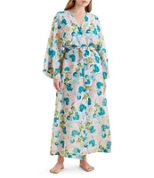 Papinelle Audrey Long Sleeve Shawl Collar Lightweight Woven Floral Print Coordinating Long Robe