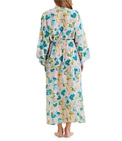 Papinelle Audrey Long Sleeve Shawl Collar Lightweight Woven Floral Print Coordinating Long Robe