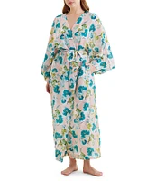 Papinelle Audrey Long Sleeve Shawl Collar Lightweight Woven Floral Print Coordinating Long Robe