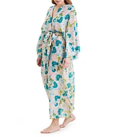 Papinelle Audrey Long Sleeve Shawl Collar Lightweight Woven Floral Print Coordinating Long Robe