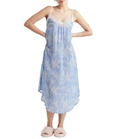 Papinelle Cherry Blossom Lightweight Lace Front Sleeveless Maxi Nightgown