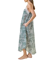 Papinelle Cherry Blossom Lightweight Lace Front Sleeveless Maxi Nightgown