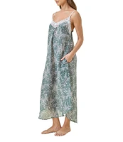 Papinelle Cherry Blossom Lightweight Lace Front Sleeveless Maxi Nightgown