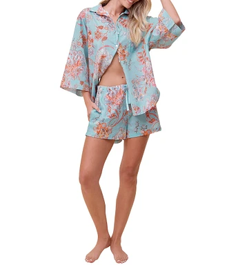 Papinelle Coco 3/4 Sleeve Notch Collar Woven Shorty Pajama Set