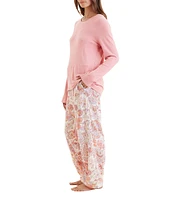 Papinelle Ella Cozy Solid Knit Top & Woven Paisley Print Pant Pajama Set