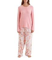 Papinelle Ella Cozy Solid Knit Top & Woven Paisley Print Pant Pajama Set