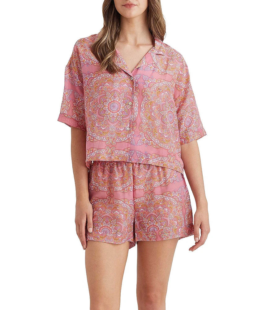 Papinelle Ines Woven Allover Printed Short Sleeve Notch Collar Short Pajama Set