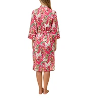Papinelle Lightweight Cotton Voile Long Sleeve Shawl Collar Floral Print Maxi Robe