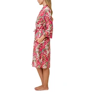 Papinelle Lightweight Cotton Voile Long Sleeve Shawl Collar Floral Print Maxi Robe