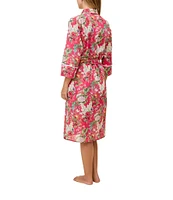 Papinelle Lightweight Cotton Voile Long Sleeve Shawl Collar Floral Print Maxi Robe