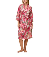 Papinelle Lightweight Cotton Voile Long Sleeve Shawl Collar Floral Print Maxi Robe