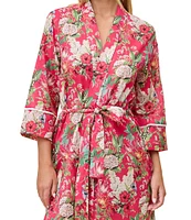 Papinelle Lightweight Cotton Voile Long Sleeve Shawl Collar Floral Print Maxi Robe