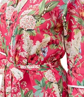 Papinelle Lightweight Cotton Voile Long Sleeve Shawl Collar Floral Print Maxi Robe