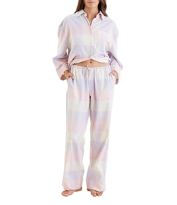 Papinelle Long Sleeve Notch Collar Woven Plaid Pajama Set