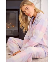 Papinelle Long Sleeve Notch Collar Woven Plaid Pajama Set