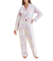 Papinelle Long Sleeve Notch Collar Woven Plaid Pajama Set