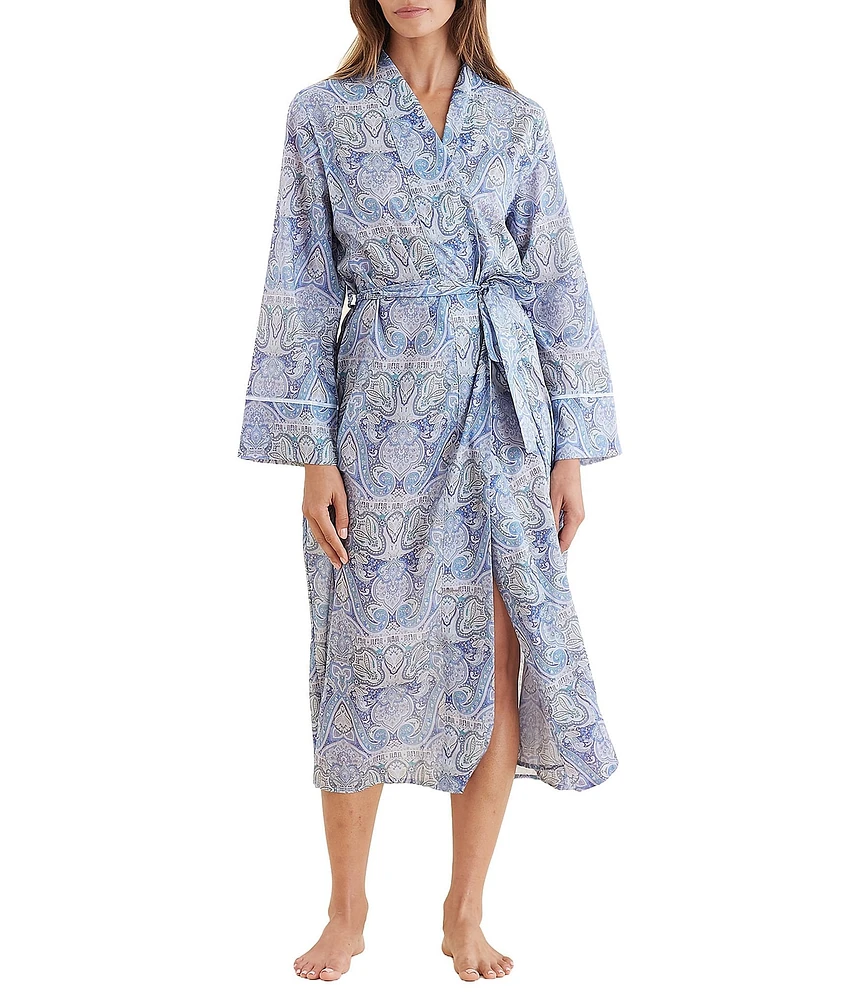 Papinelle Nahla Woven Paisley Print Coordinating Long Sleeve Maxi Wrap Robe