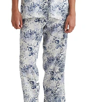 Papinelle Short Sleeve Notch Collar Woven Floral Toile Cropped Pajama Set