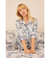 Papinelle Short Sleeve Notch Collar Woven Floral Toile Cropped Pajama Set