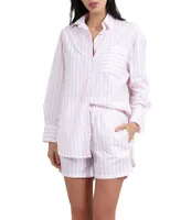 Papinelle Striped Long Sleeve Notch Collar & Shorty Woven Pajama Set