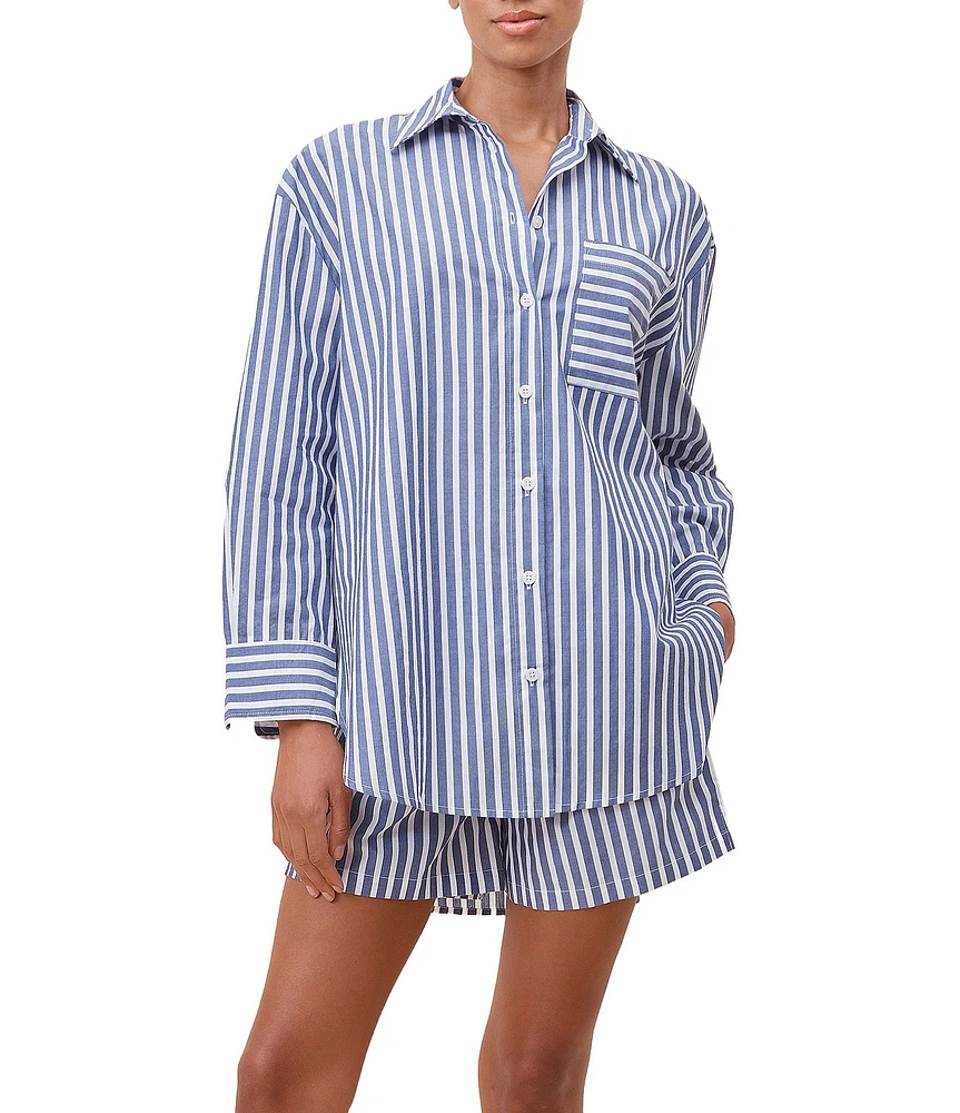 Papinelle Striped Long Sleeve Notch Collar & Shorty Woven Pajama Set