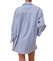 Papinelle Striped Long Sleeve Notch Collar & Shorty Woven Pajama Set