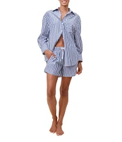 Papinelle Striped Long Sleeve Notch Collar & Shorty Woven Pajama Set