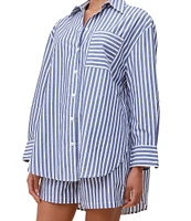 Papinelle Striped Long Sleeve Notch Collar & Shorty Woven Pajama Set