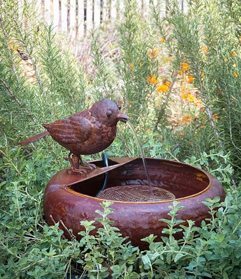 Park Hill Vintage Farmhouse Collection Folk Art Little Bird Fountain